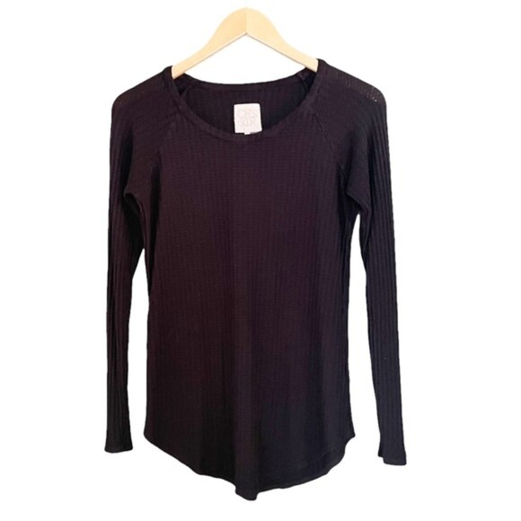 Chaser Thermal Tee Black Waffle Knit Long Sleeve Layering Top Women’s Size Small - Picture 9 of 9